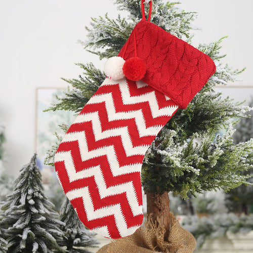 Christmas Red & White Elk & Snowflake Striped Knitted Gift Socks