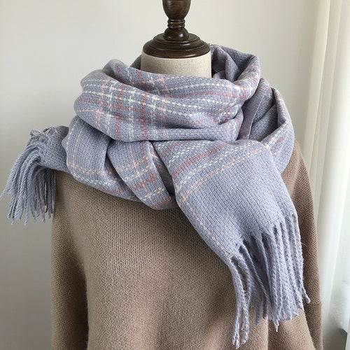 Women's Winter Warm Striped Checked Fringe Scarf Shawl