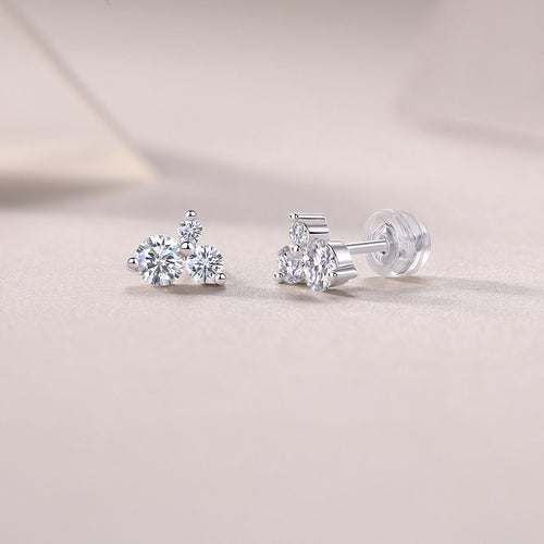 18K White Gold Three-Stone Moissanite Stud Earrings