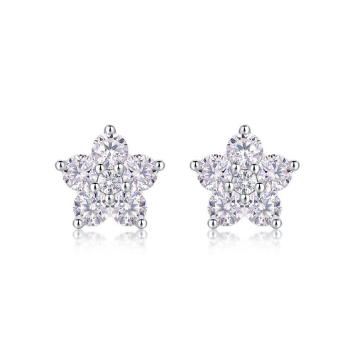 18K White Gold Flower Shape Diamond Stud Earrings