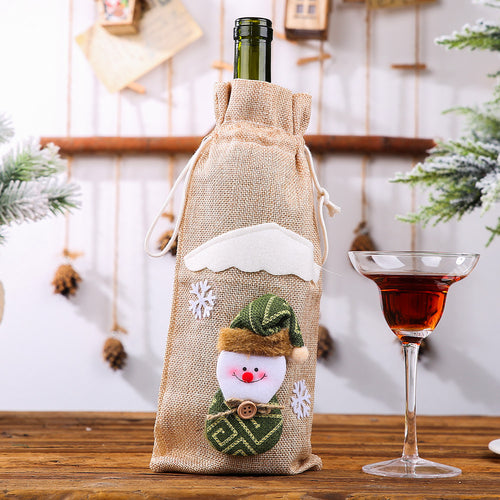 Santa Claus Reindeer & Snowman Wine & Champagne Bottle Cover Set