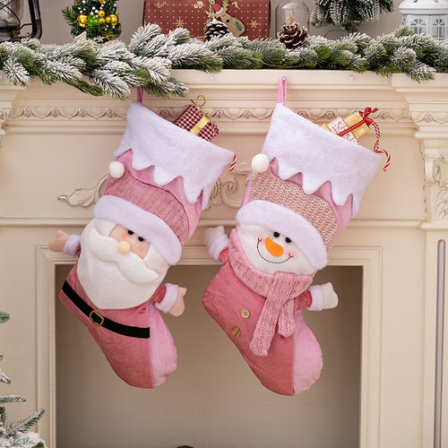 Pink Santa Claus & Snowman Gift Socks