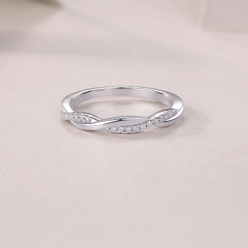 18K White Gold Spiral Diamond-Accent Wedding Ring for Women