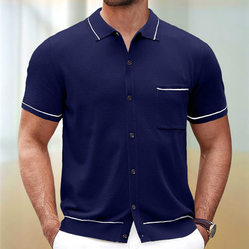 Men's Casual Solid-Color Ice Silk Knitted Polo Shirt