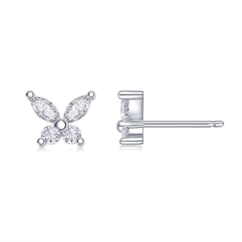 18K White Gold Butterfly Shape Diamond Accent Stud Earrings