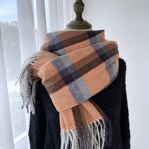 Women's Winter Warm Plaid Fringe Scarf Shawl