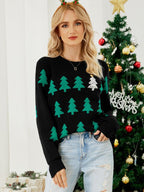 Christmas Tree Pattern Round Neck Knitted Sweater