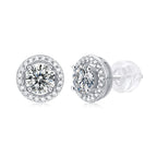 18K White Gold Loop Round Diamond Stud Earrings