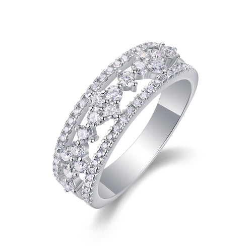 18K White Gold Hollow-Out Design Diamond Wedding Ring for Women