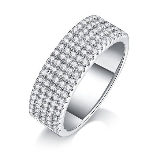 18K White Gold Five-Row Pave Diamond Wedding Ring for Women