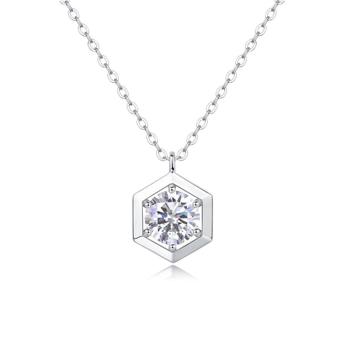 18K White Gold Shimmering 1-Carat Hexagonal Diamond Pendant Necklace