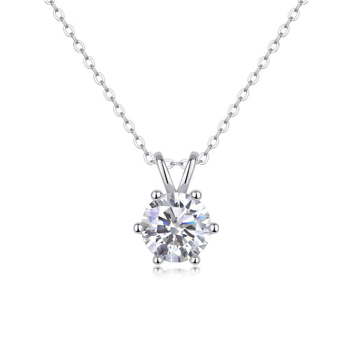 18K White Gold Six-Prong 2 Carat Round Diamond Pendant Necklace for Women