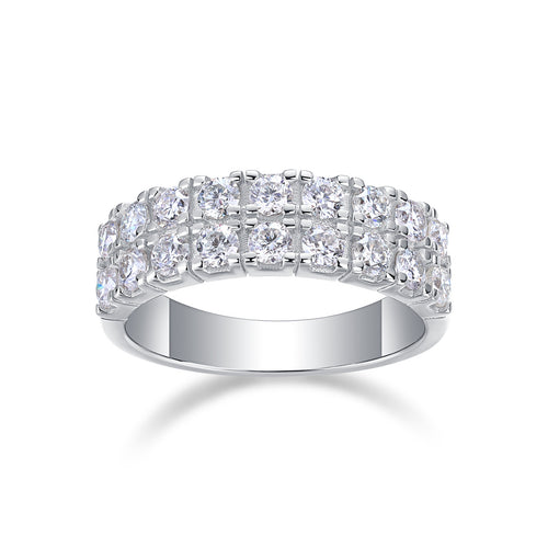 18K White Gold Double-Row Engagement Ring with 18 Round Diamonds