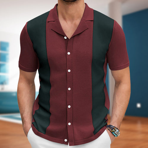 Men's Business Casual Contrast Color Knitted Polo Shirt