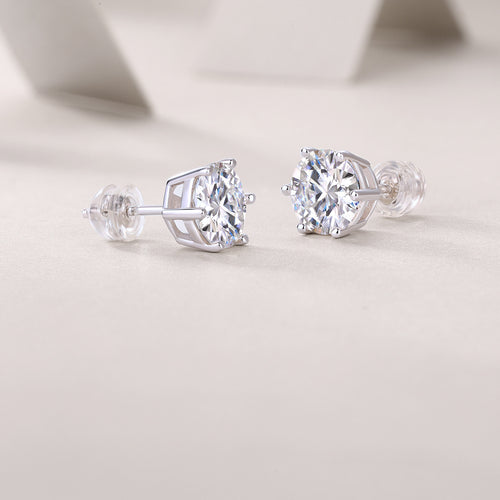 18K White Gold Six-Prong Set Round Diamond Stud Earrings