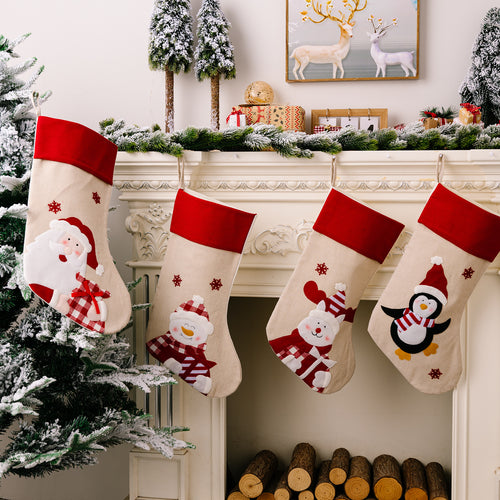 Christmas Red-Trimmed Linen-Like Cartoon Printed Gift Socks