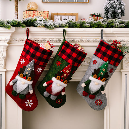 Christmas Reindeer Forest Elf Checkered Gift Socks