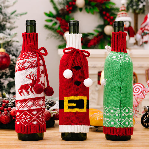 Christmas Woolen Ball Snowflake Belt Knitted Wine Bottle Cover