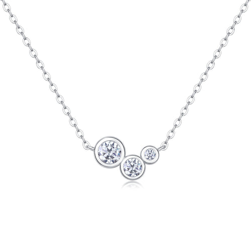 18K White Gold Pendant Necklace with Three Round Diamonds for Women