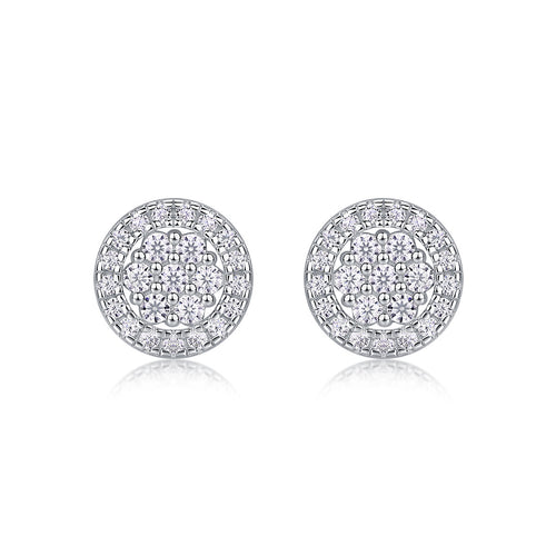 18K White Gold Disk Shape Diamond Accent Stud Earrings