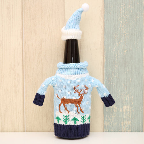 Christmas Elk and Snowman Clothing & Hat Wine Bottle Cover