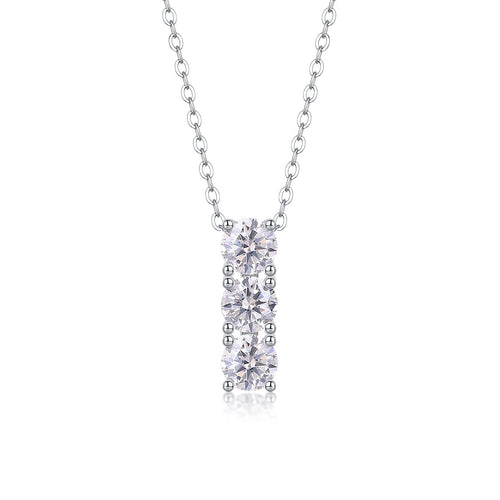 18K White Gold Rectangular Pendant Necklace with Three 0.5 Carat Round Diamonds