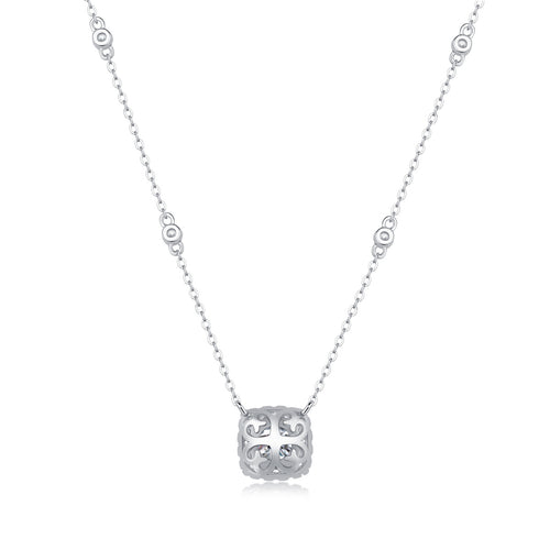 18K White Gold 1 Carat Square Diamond Pendant Necklace for Women