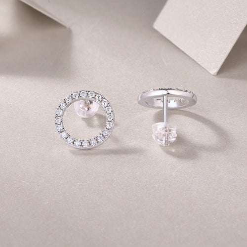 18K White Gold Circle Stud Earrings with 40 Round Diamonds