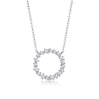 18K White Gold Shimmering Circular Pendant Necklace Embedded With 19 Round Diamonds