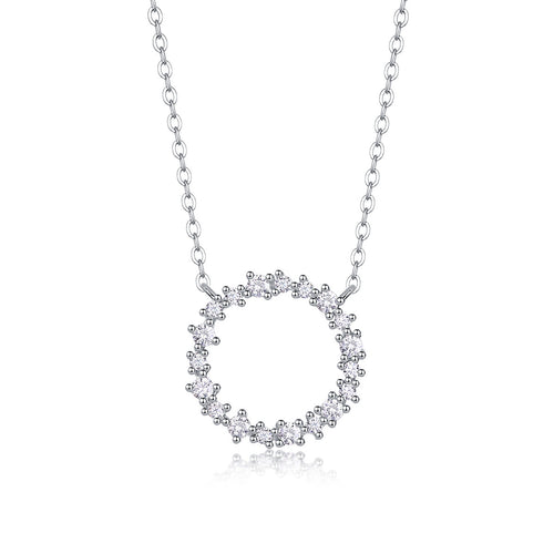 18K White Gold Shimmering Circular Pendant Necklace Embedded With 19 Round Diamonds