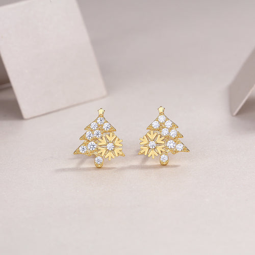 18K Gold Plated Christmas Tree Moissanite Stud Earrings