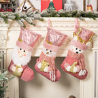 Pink Santa Claus, Elk & Bear Sequined Gift Socks