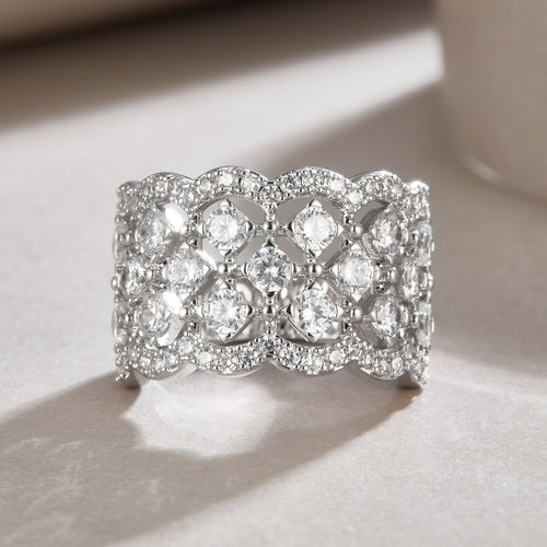 18K White Gold Romantic Lace Snowflake Wedding Ring for Women