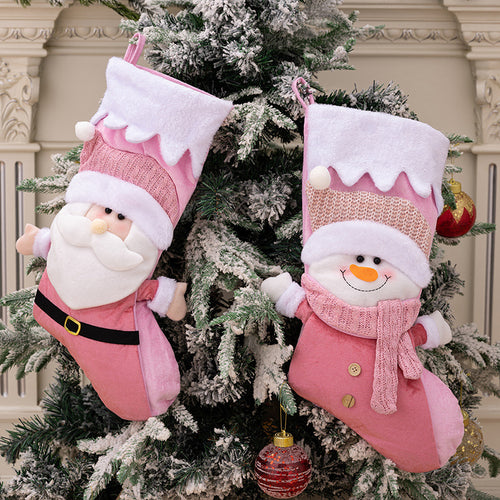 Pink Santa Claus & Snowman Gift Socks