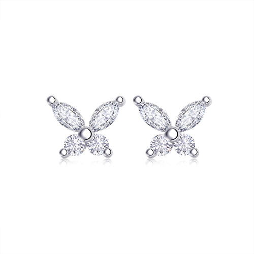 18K White Gold Butterfly Shape Diamond Accent Stud Earrings