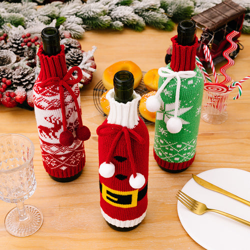 Christmas Woolen Ball Snowflake Belt Knitted Wine Bottle Cover