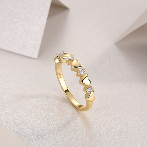 18K Gold Plated Romantic Heart Diamond Wedding Ring for Women