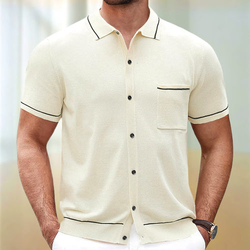 Men's Casual Solid-Color Ice Silk Knitted Polo Shirt