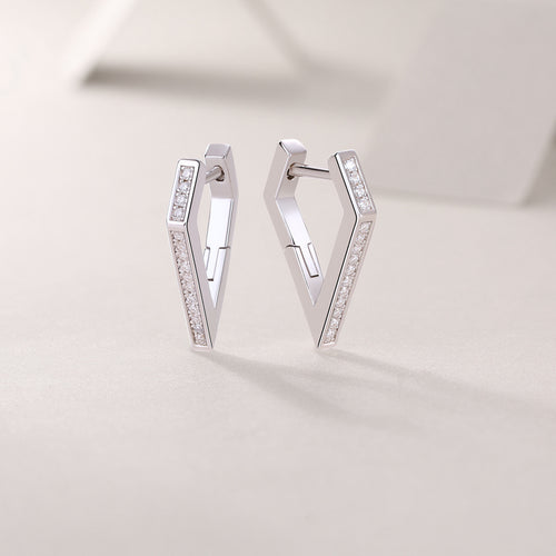 18K White Gold V-Shape Earrings with 32 Round Diamonds