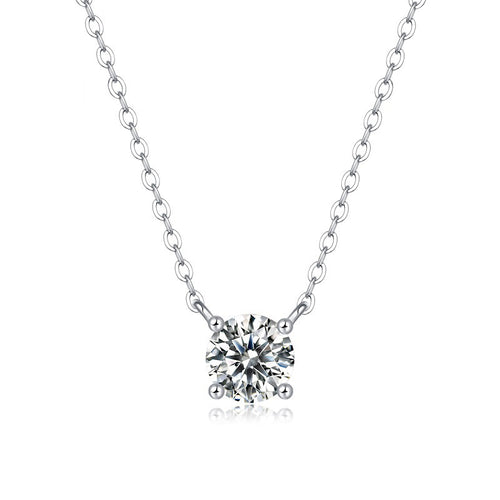 18K White Gold Shimmering Four-Prong Round Diamond Necklace for Women