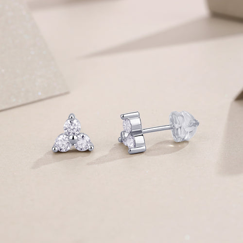 18K White Gold Three 0.1 Carat Moissanite Cluster Stud Earrings