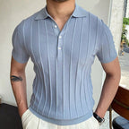 Men's Casual Blue Knitted Polo Shirt