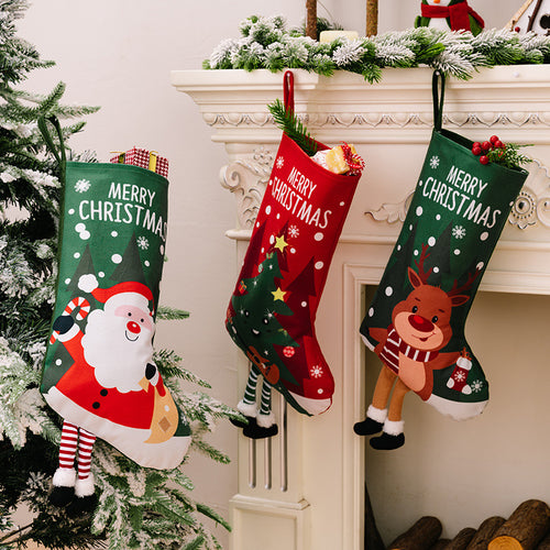 Santa Claus, Snowman, Elk, and Tiny Tree Printed Leg-Hanging Gift Socks