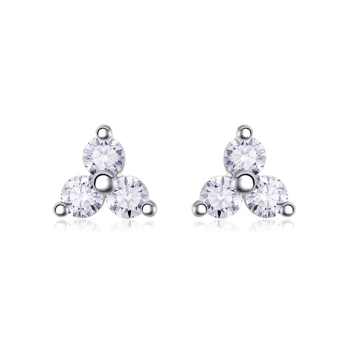 18K White Gold Three 0.1 Carat Moissanite Cluster Stud Earrings