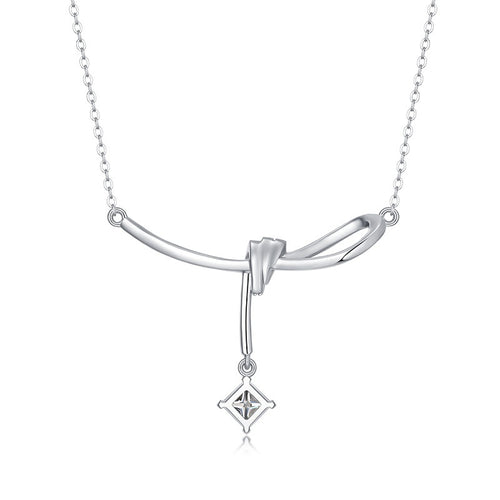 18K White Gold Twisted Knot Pendant Necklace with a 1 Carat Rhombus Diamond