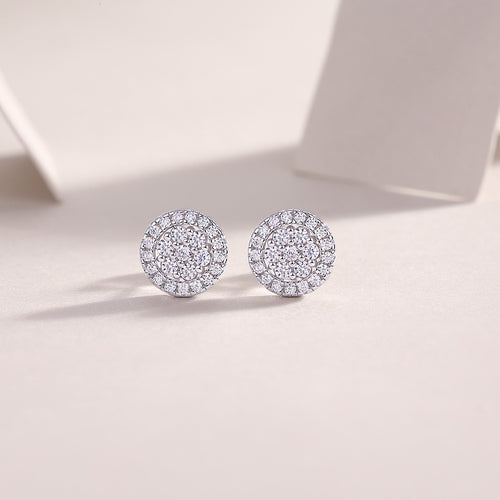 18K White Gold Disk Shape Diamond Accent Stud Earrings