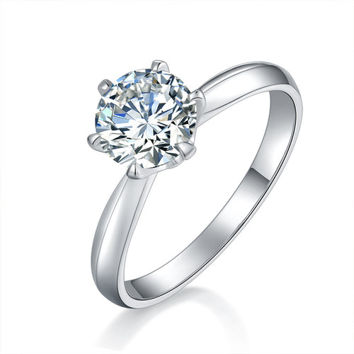 18K White Gold Six Claw 1 Carat Round Diamond Engagement Ring for Women