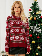 Christmas Snowflake Pattern Striped Knitted Sweater