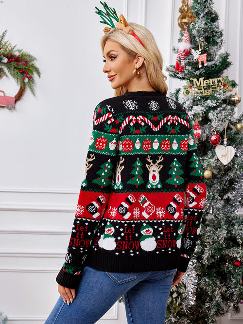 Christmas Reindeer and Snowman Pattern Cardigan Sweater