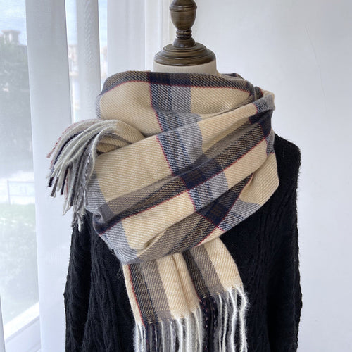 Women's Winter Warm Plaid Fringe Scarf Shawl